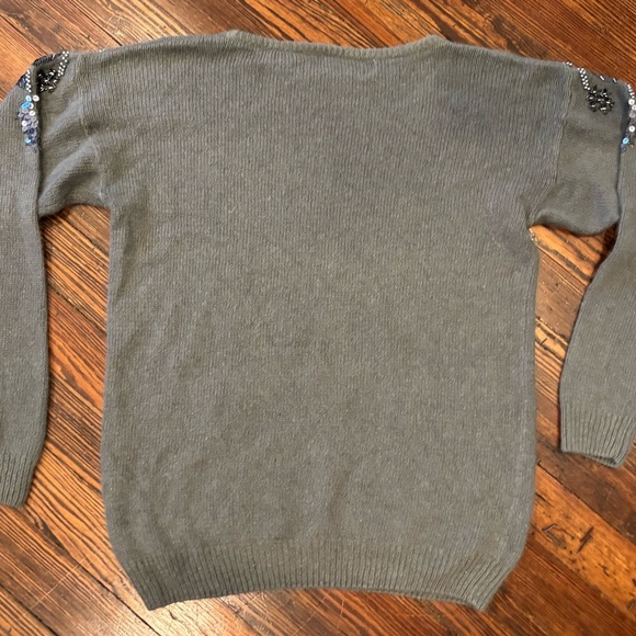 Dana Scott Silk Angora Rabbit Hair Lambswool Sequin Grey Crewneck Sweater Sz S - Picture 2 of 5